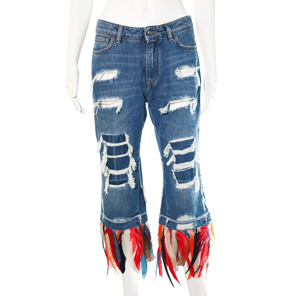 DOLCE & GABANNA Blue Jeans with Feather Details
